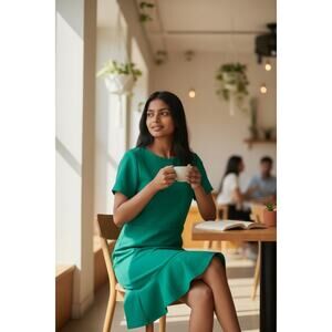 2Hearts Light Teal Ruffle Hem Short Sleeve Dress Size Large